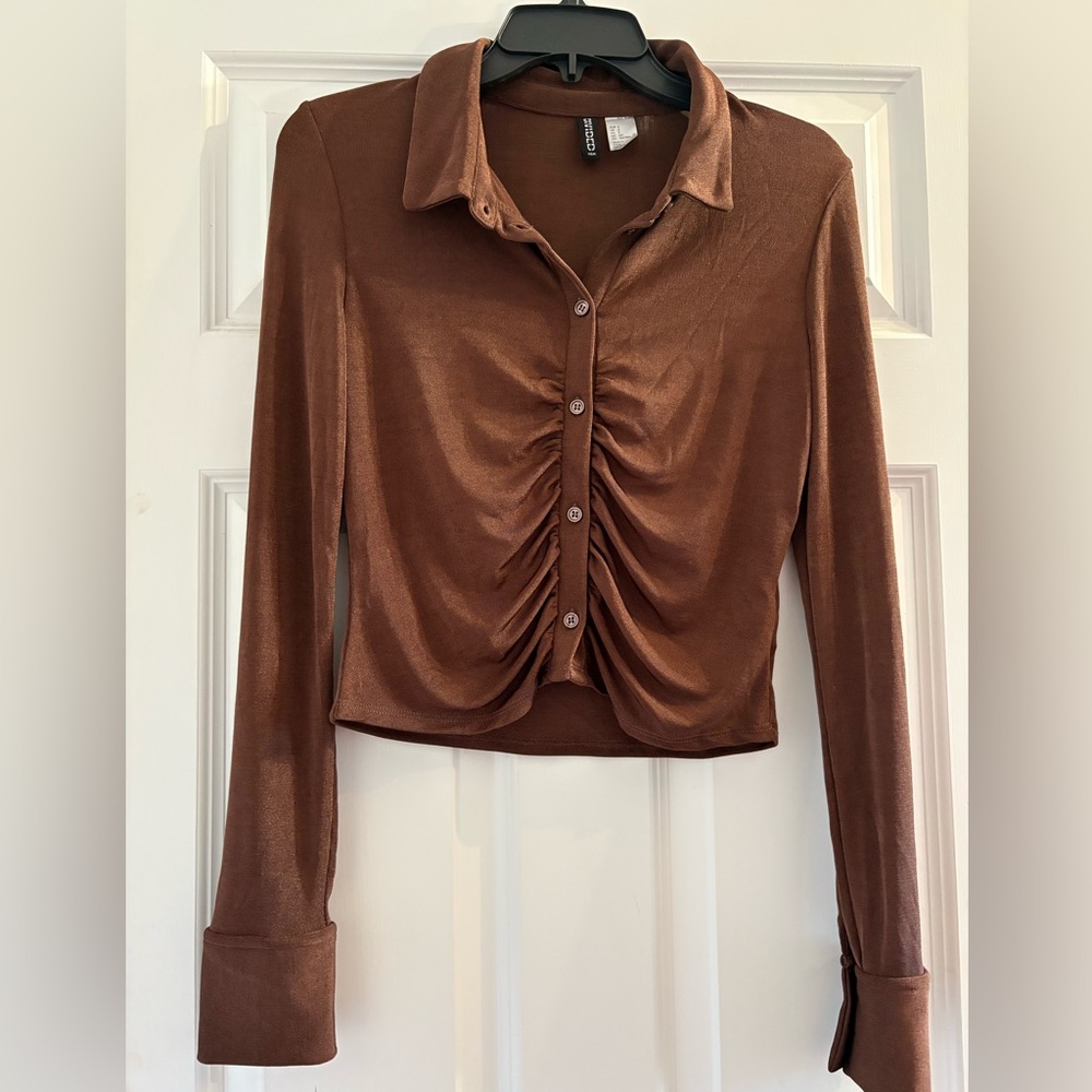 Brown Shimmery Button Up